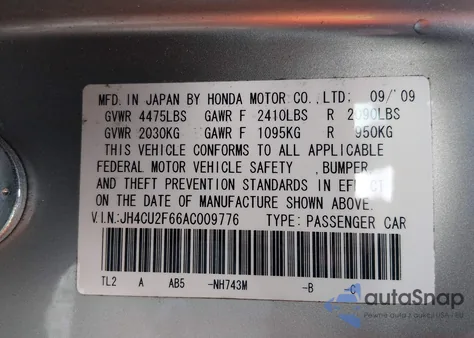 2010 Acura Tsx 2.4 z USA, uszkodzony, nr VIN JH4CU2F66AC009776